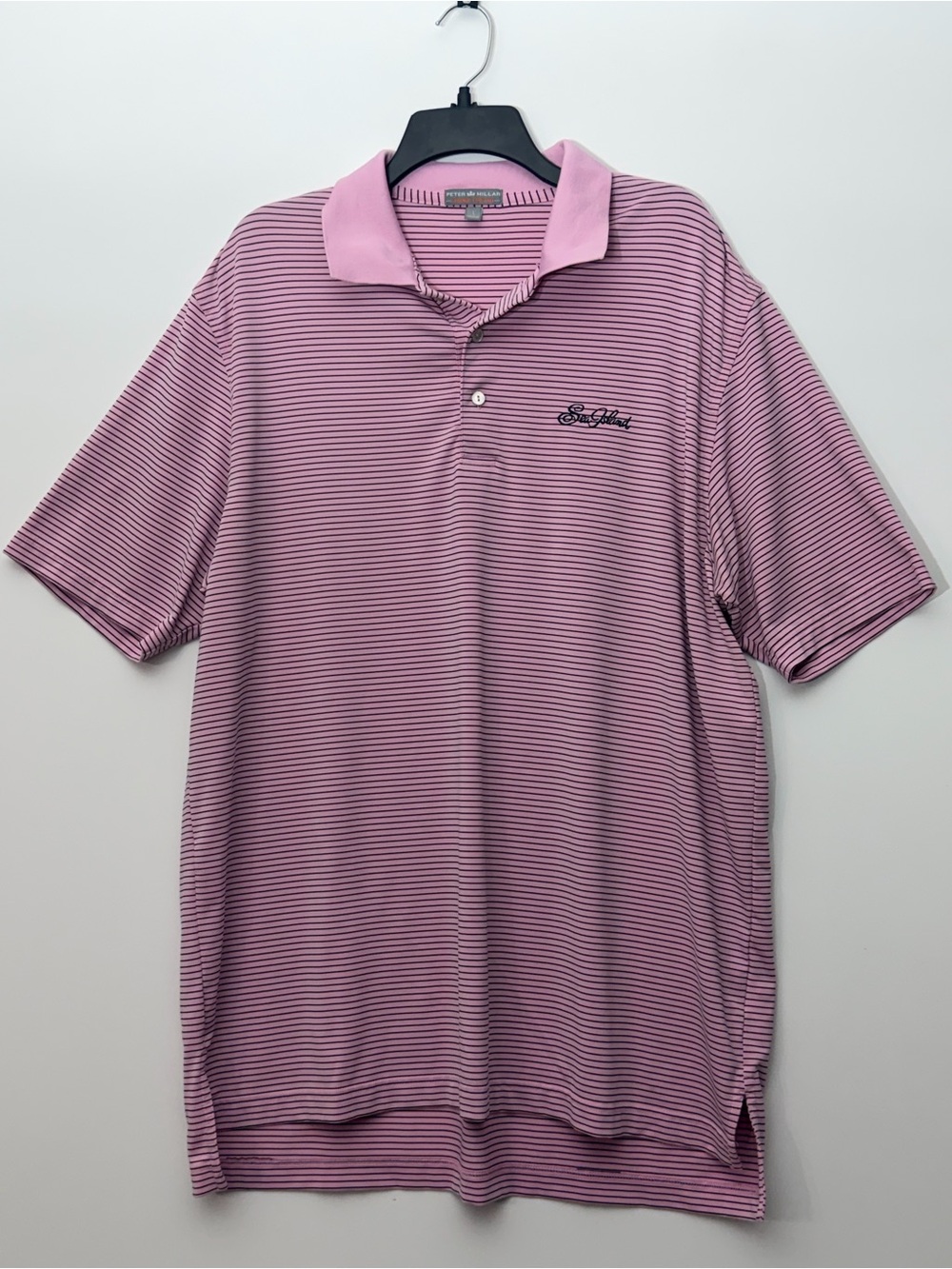 Peter Millar Sea Island Polo Size L Pink Striped Short Sleeve Golf